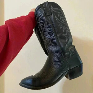 DAN POST BLACK LEATHER COWBOY BOOTS SIZE 10D MENS